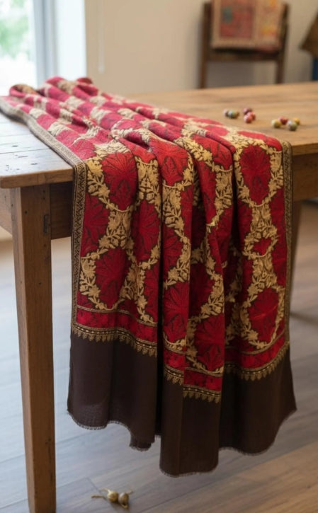 Brown Pashmina Shawl | Kashmiri Embroidered Wedding Wrap