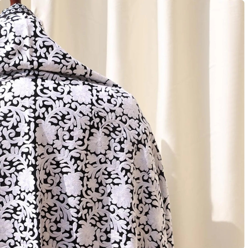 Black and White embroidered Shawl