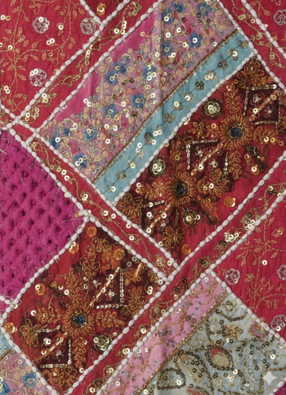 Vintage Kutch Indian Patchwork Tapestry | Hand Embroidered Boho Textile Art