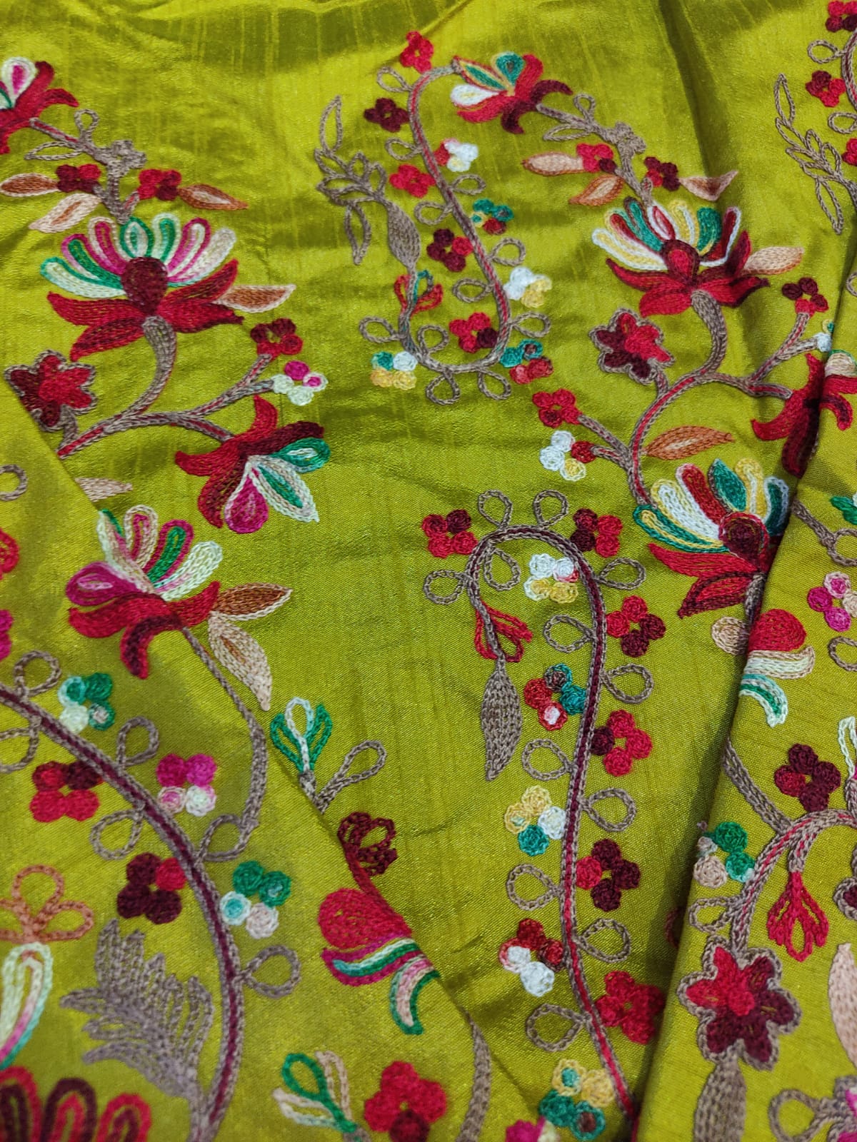 Kashmiri Aari Embroidered Silk Long Jacket | Floral Coat