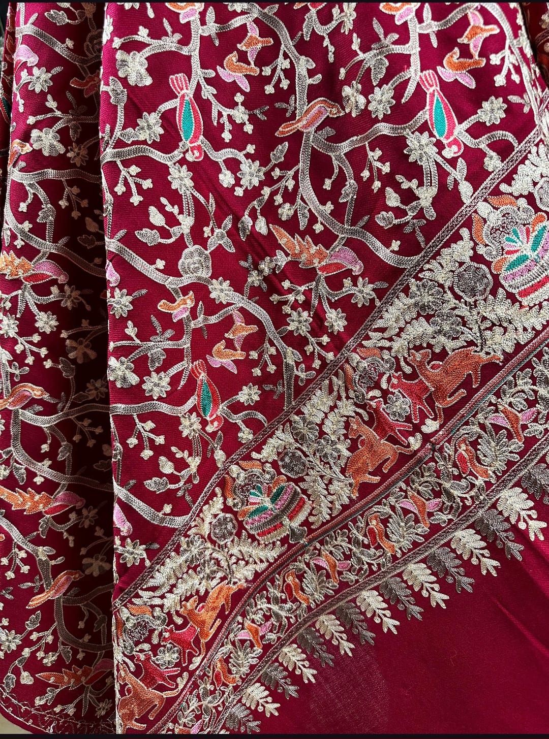 Luxury Birds Pashmina Shawl Maroon