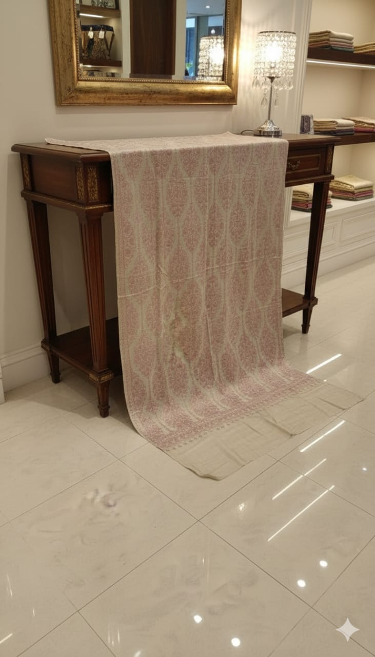 Elegant Beige & Rose Motif Pashmina Shawl