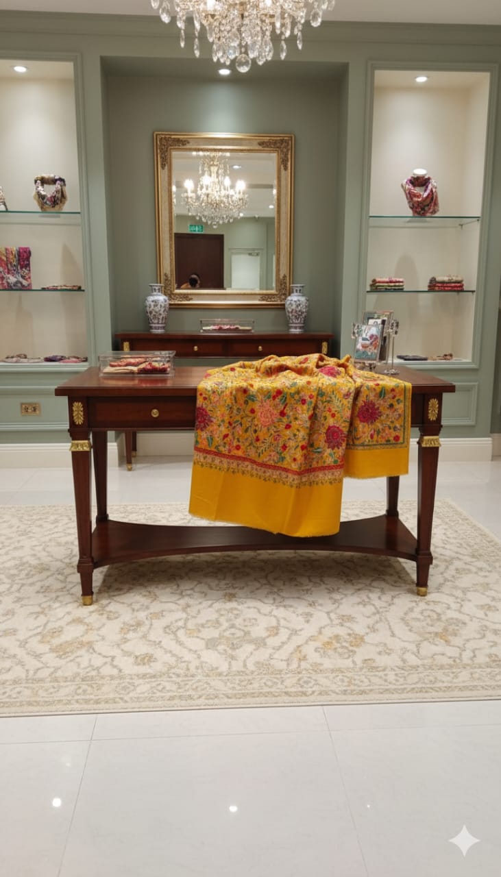 Golden Mustard Pashmina Aari Embroidered Shawl