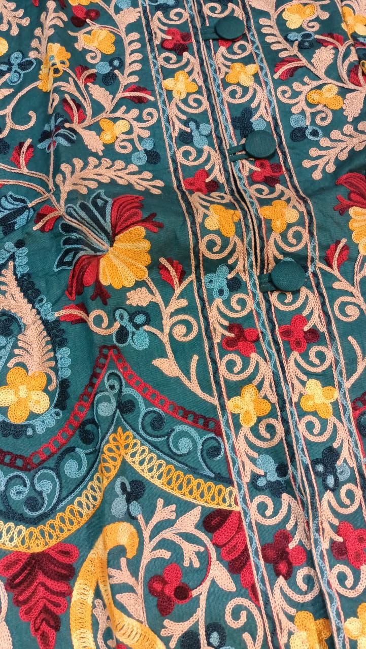 Vibrant Blue Silk Embroidered Kantha Jacket | Long Bohemian Kimono Coat | | Unique Festival Wear