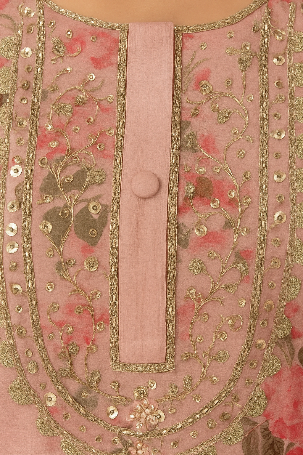 Floral hand-embroidered gota necklind