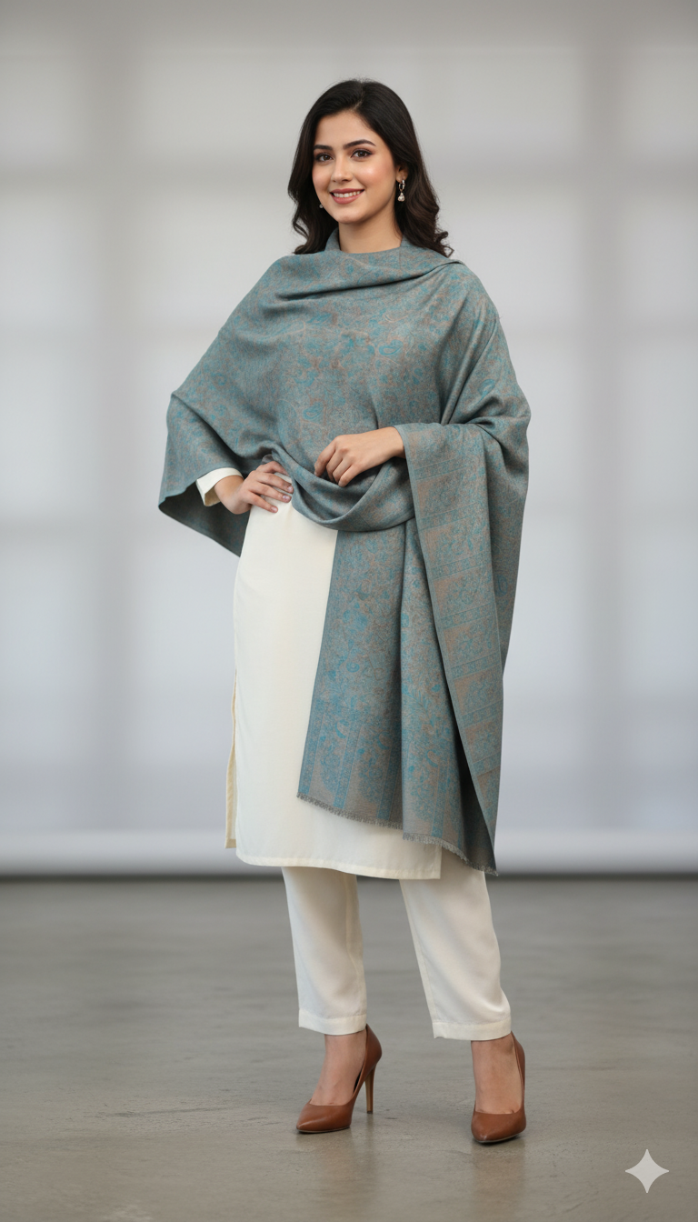 Kani Mini Shawl – Soft Blue Elegance