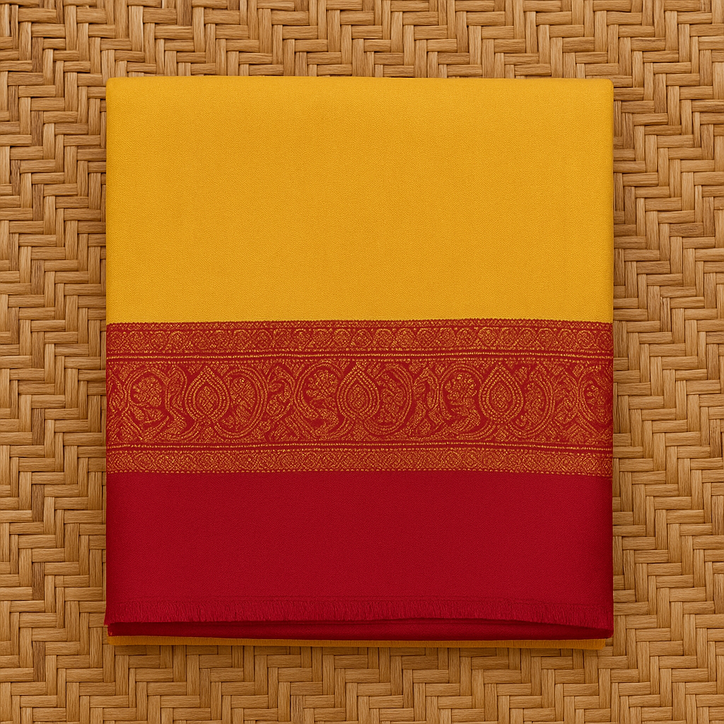 Mustard Yellow Pashmina Shawl with Maroon Jacquard Border