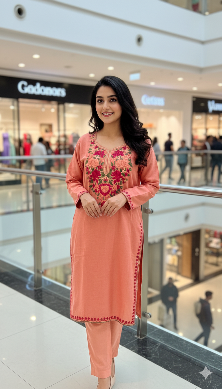 Peach Embroidered Kurta