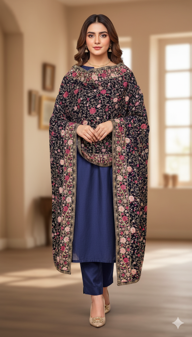 Luxury Velvet Embroidered Shawl