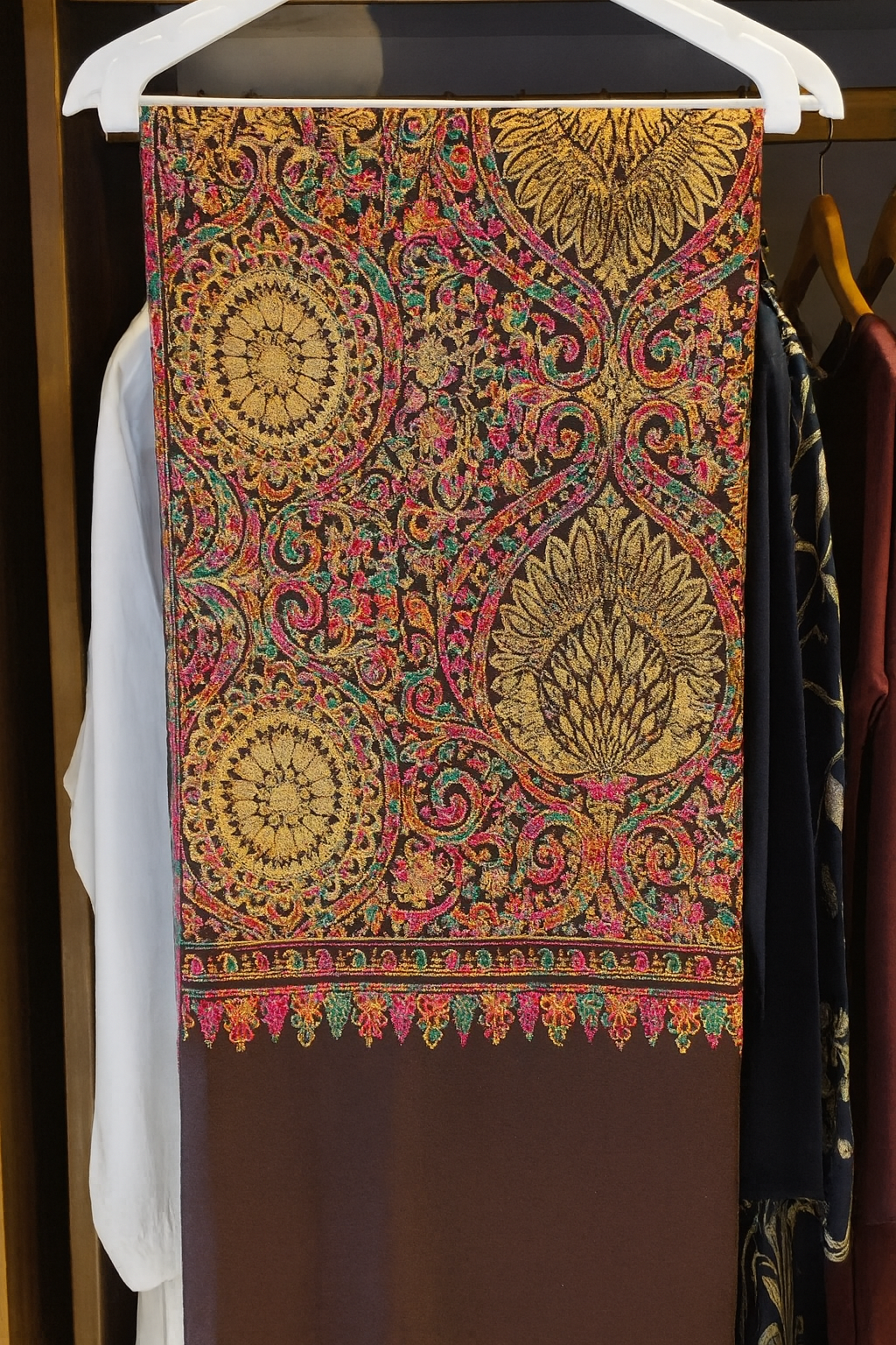 Luxury Multicolor Aari Embroidery Pashmina Shawl