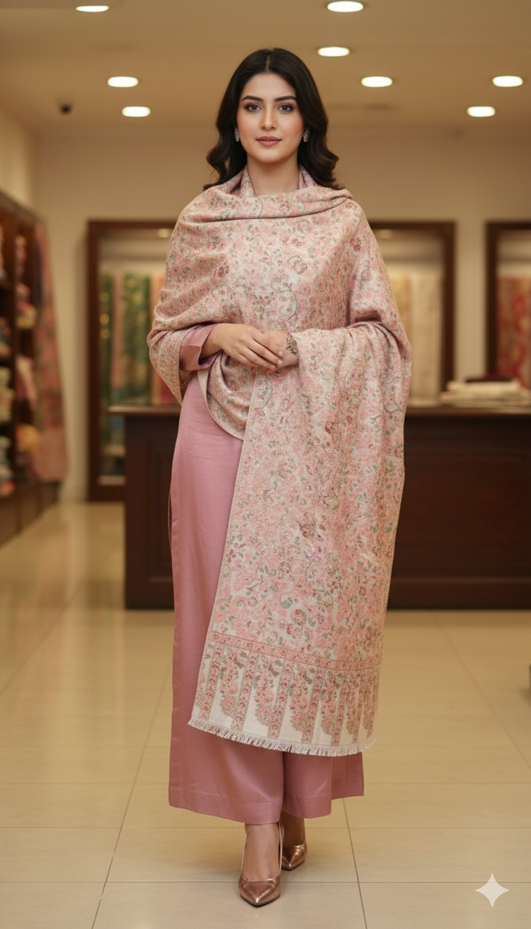 Elegant Pink Kani Pashmina Shawl