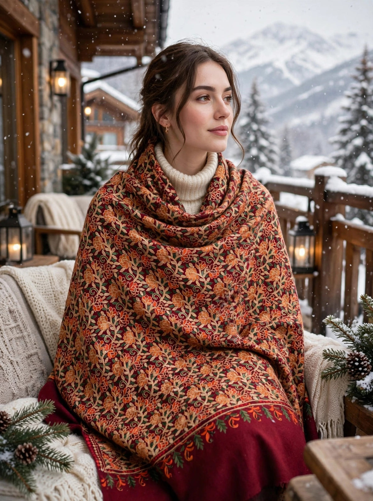 Embroidered Burgundy Pashmina Shawl - Heirloom Kashmiri Aari Work
