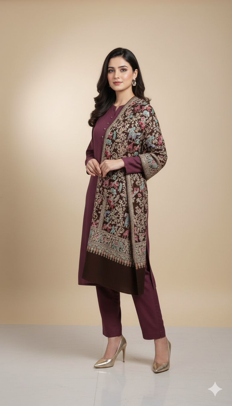Luxury Kashmiri Pashmina Shawl Aari Embroidery