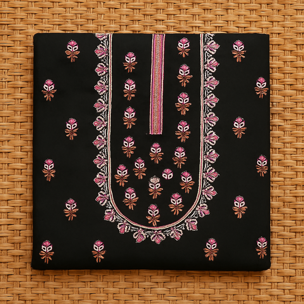 2PC Unstitched Embroidered Lawn Suit – Black & Magenta