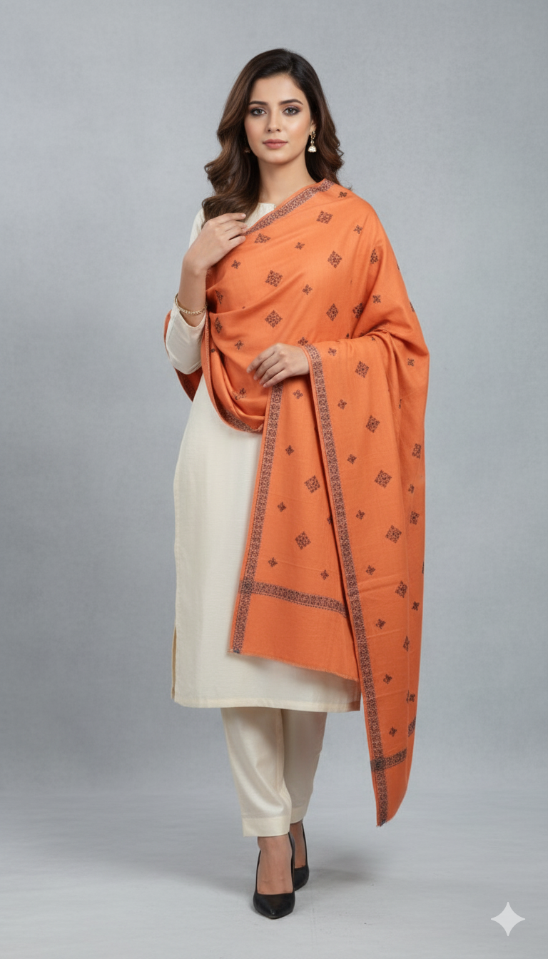 Burnt Orange Embroidered Pashmina Shawl