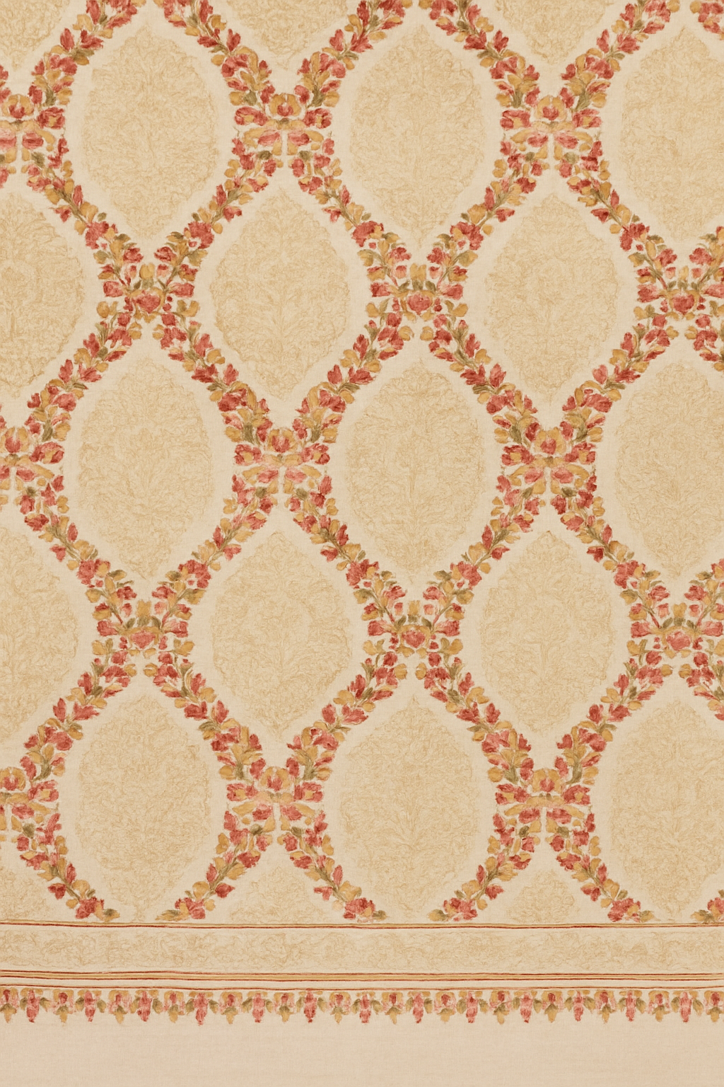 Luxury Pashmina Aari Embroidered Shawl Ivory Beige & Rose Gold Motif