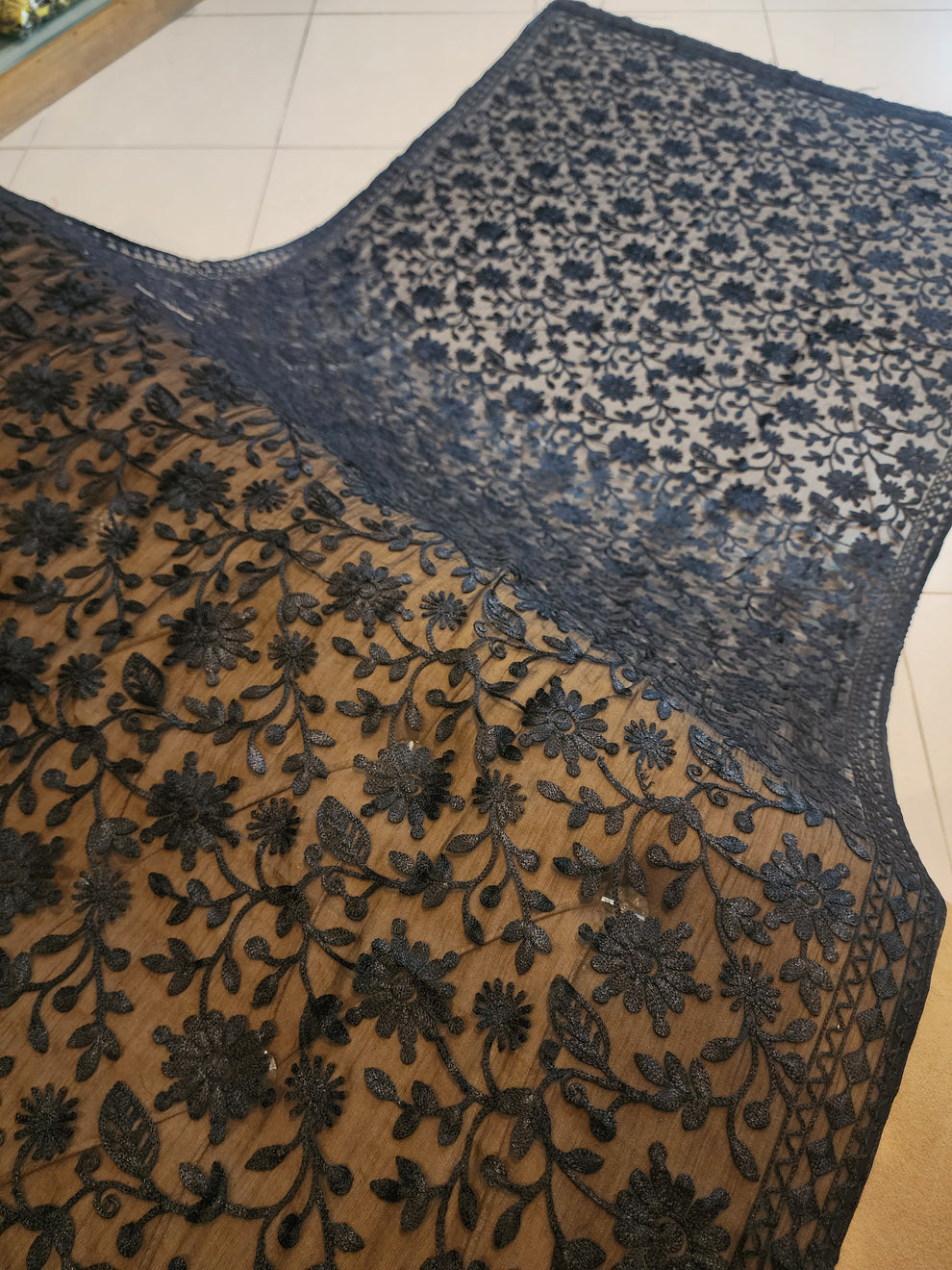 Black Embroidered Chiffon Dupatta