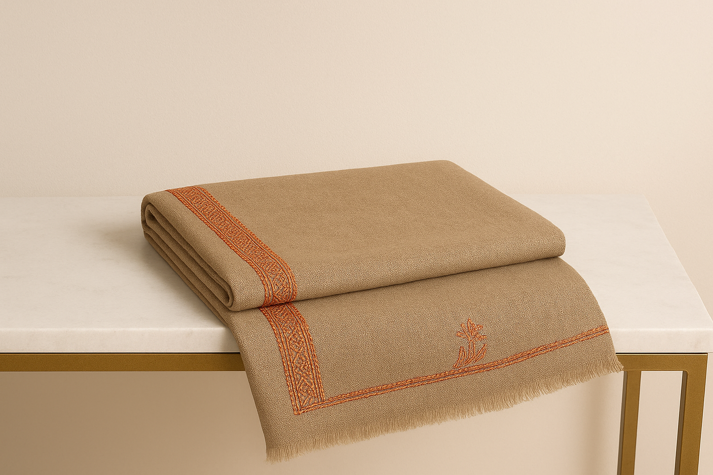 Elegant Pashmina Shawl with Needle Embroidery & Four-Sided Border