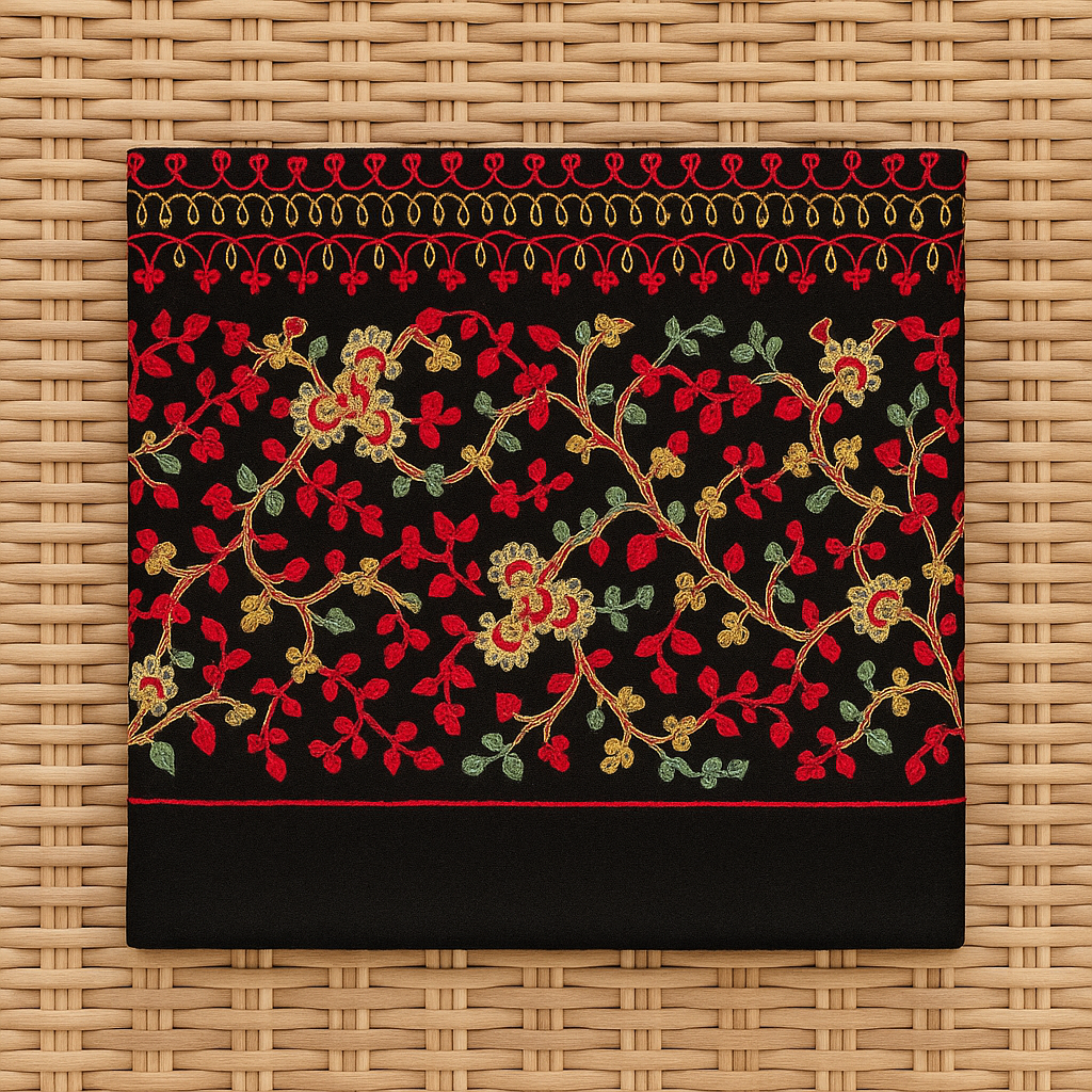 Luxury Black Pashmina Shawl – Hand Embroidered Floral Grandeur