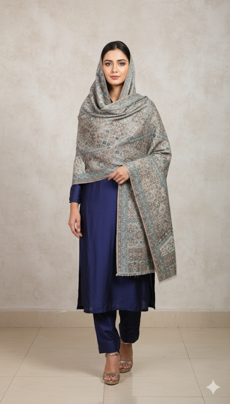 Kani Mini Shawl – Intricate Woven Pashmina Elegance”
