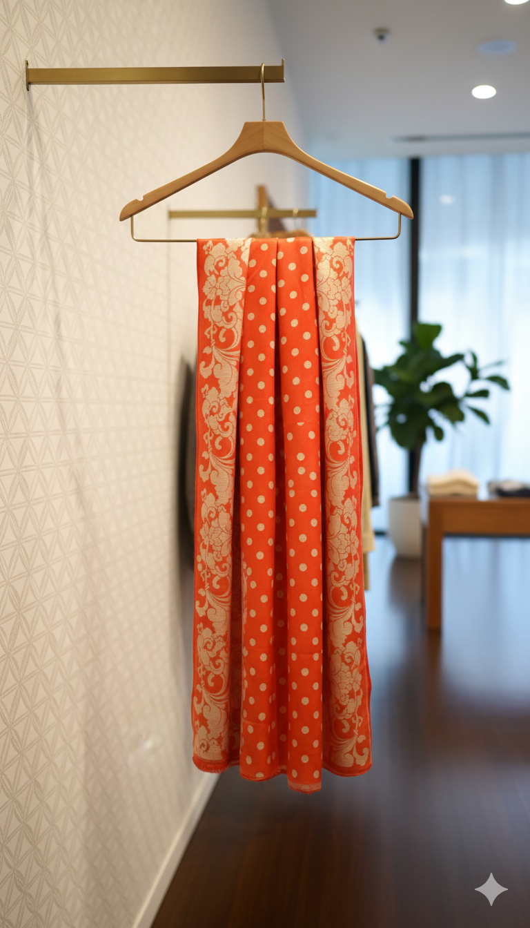 Bold Orange Polka Dot & Paisley Woven Stole