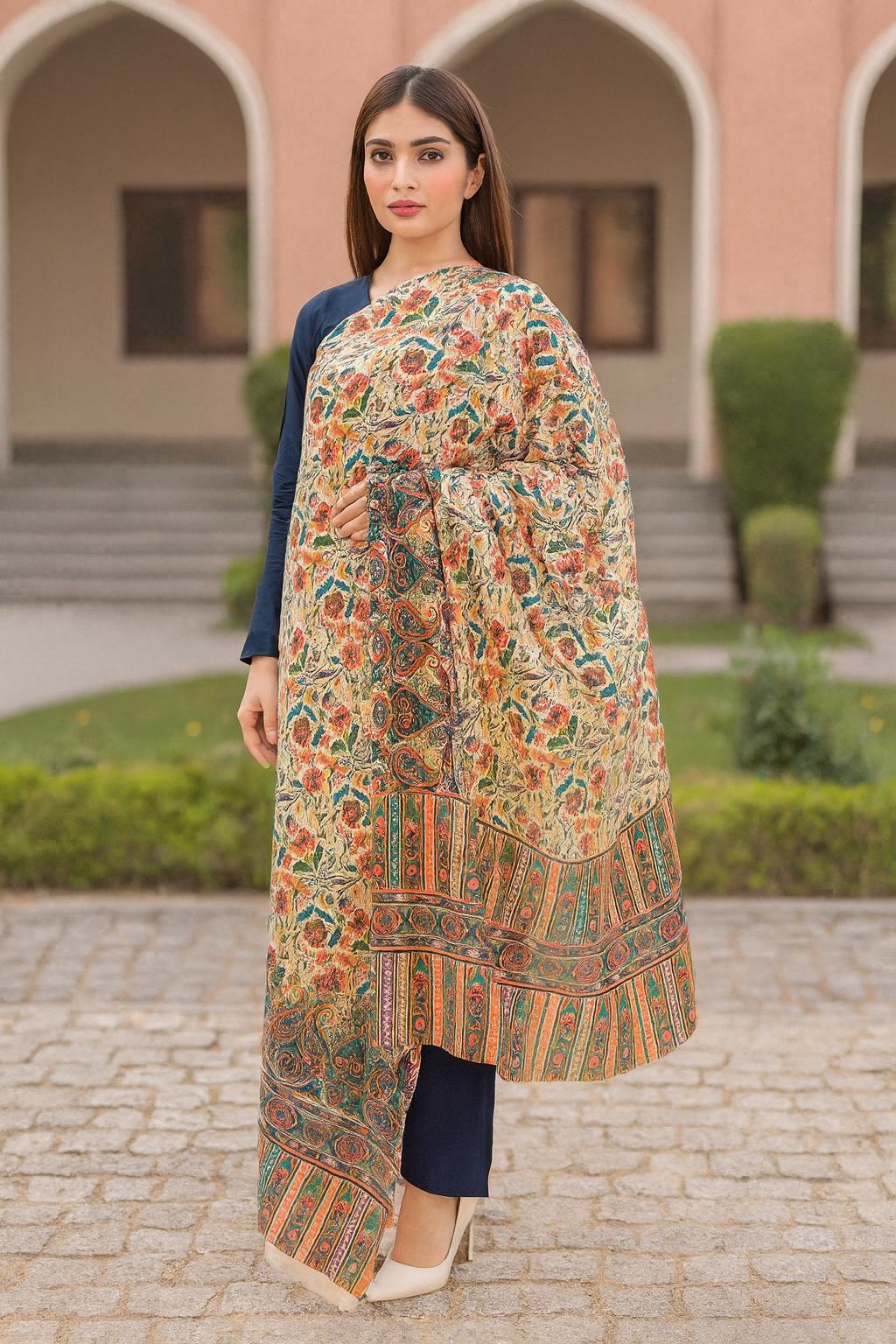 Heritage Floral Printed Pashmina Shawl