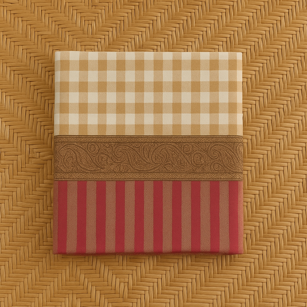 Beige Checkered Pashmina Shawl with Red Striped Borders