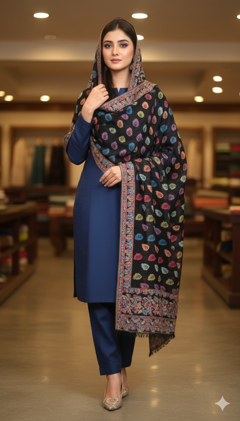 Multicolor Kani Embroidered Pashmina Shawl