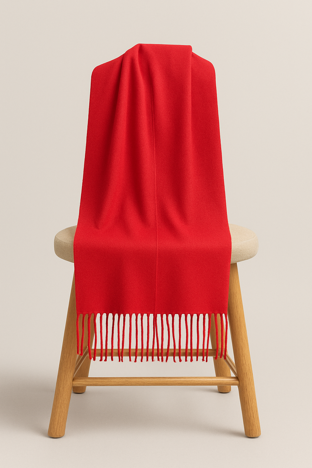 Vibrant Red Winter Stoler  Soft Wool Blend with Tassel Fringe