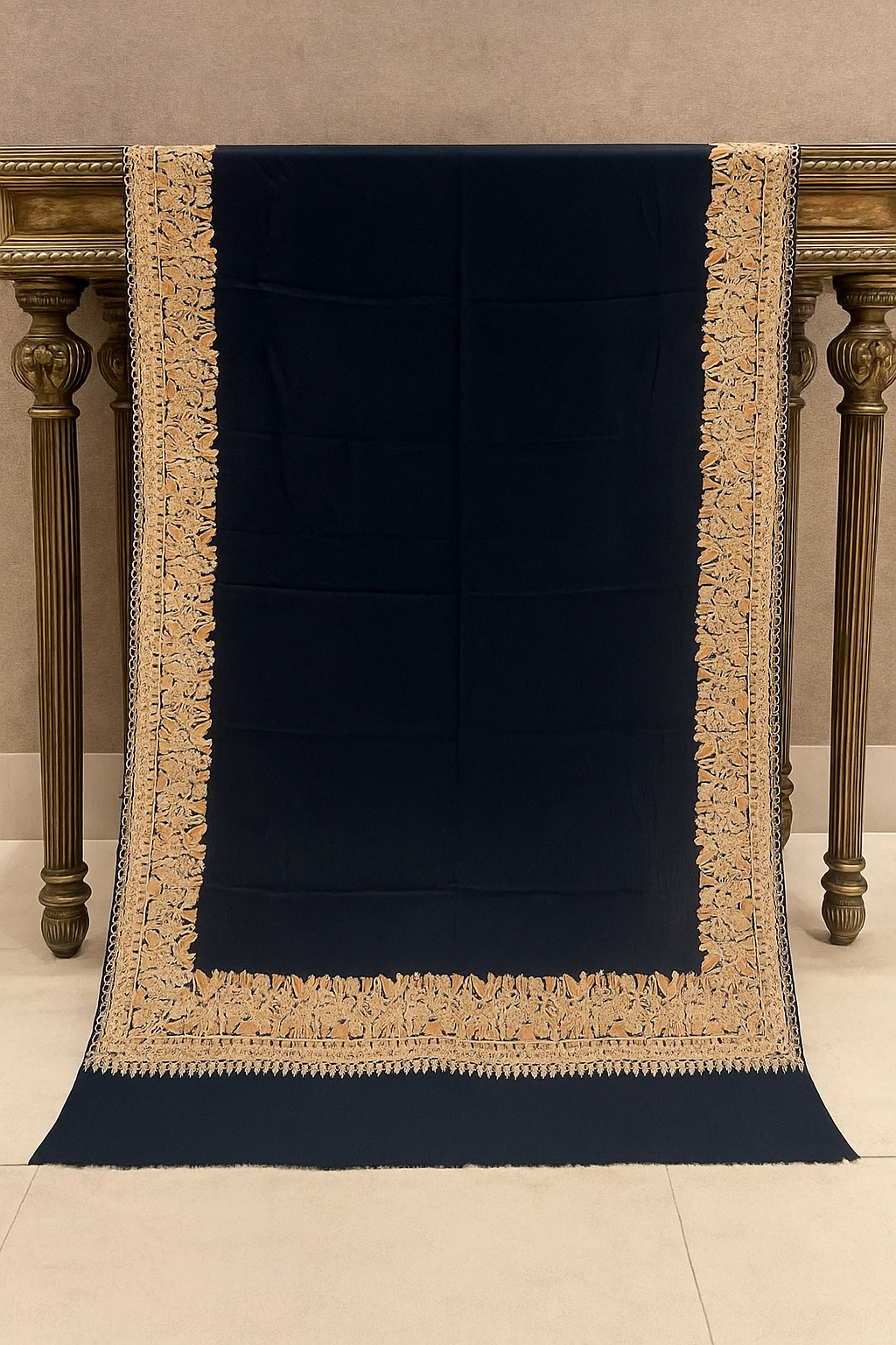 Luxury Hand-Embroidered Pashmina Shawl Black with Golden Border