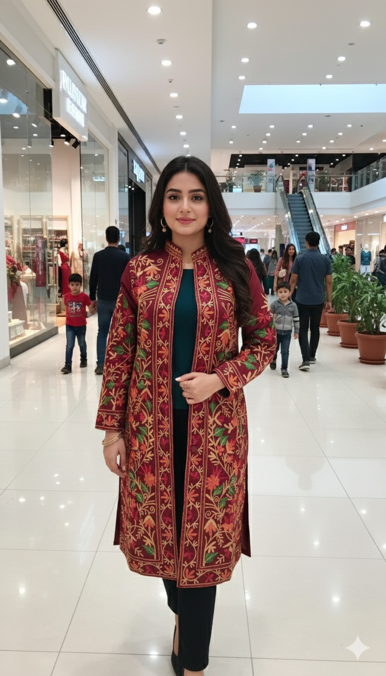 Aari Embroidered Silk Jacket | Kashmiri Floral Coat