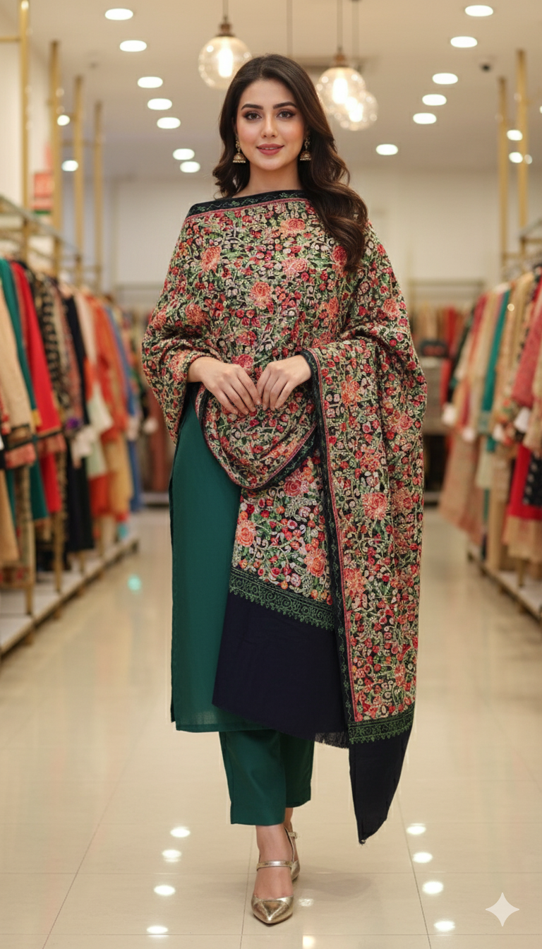 Big Gulab Aari Embroidery Shawl