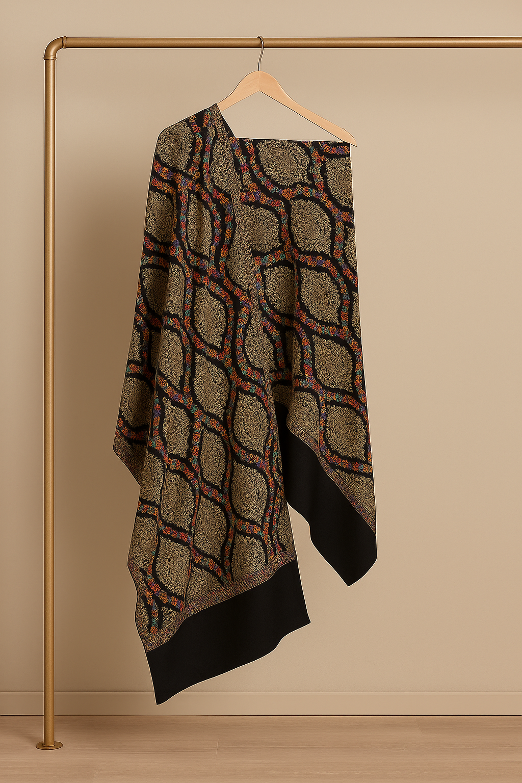 Black Pashmina Aar and Tilla embroidery