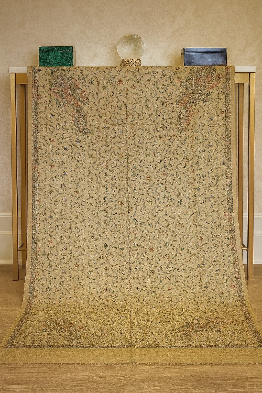 Handcrafted Kashmiri Pashmina Shawl Intricate Sozni Embroidery with Paisley Motifs