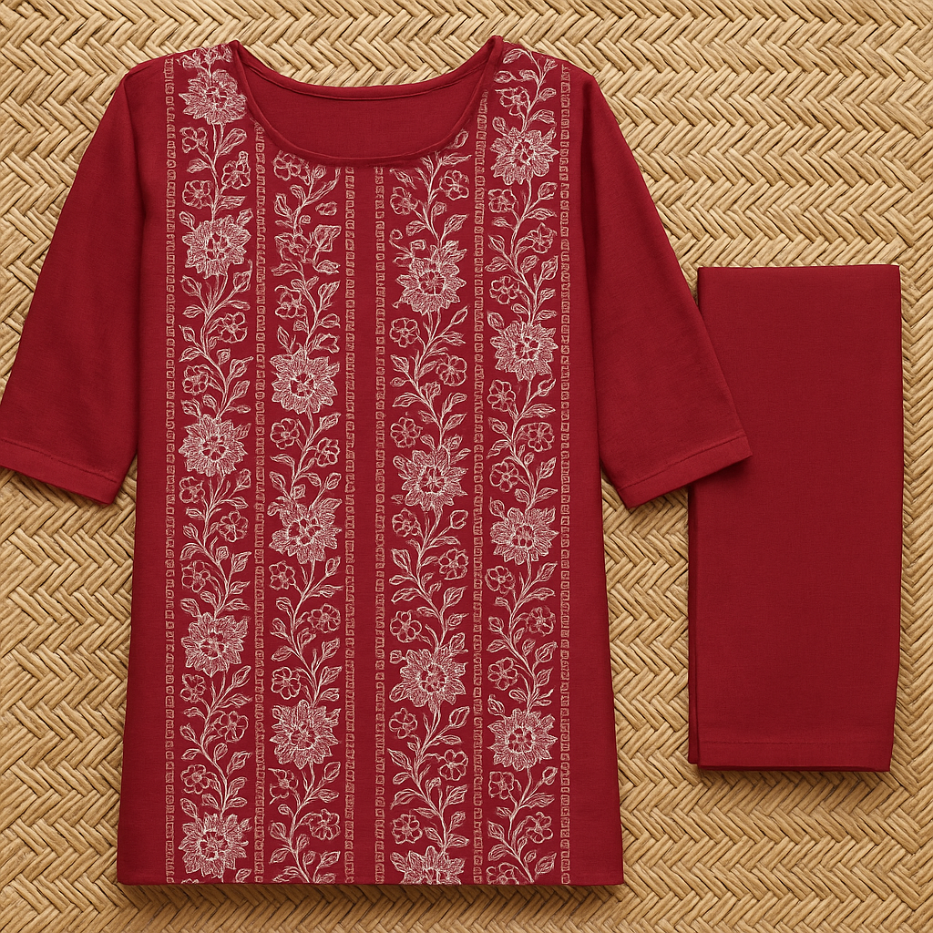 2-Piece Maroon Lawn Suit – Shirt & Trouser Fabric