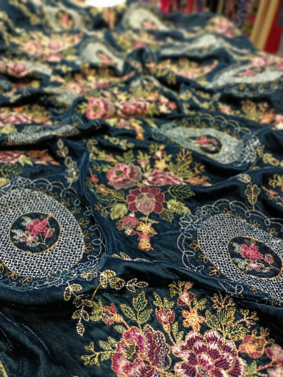 Velvet embroidered shawl