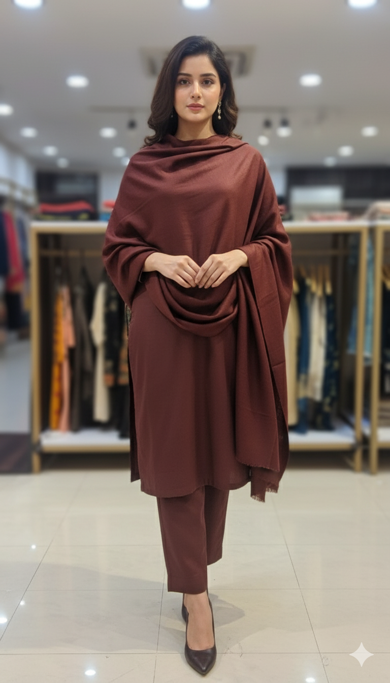 Maroon Plain Pashmina Shawl – Elegant Winter Wrap
