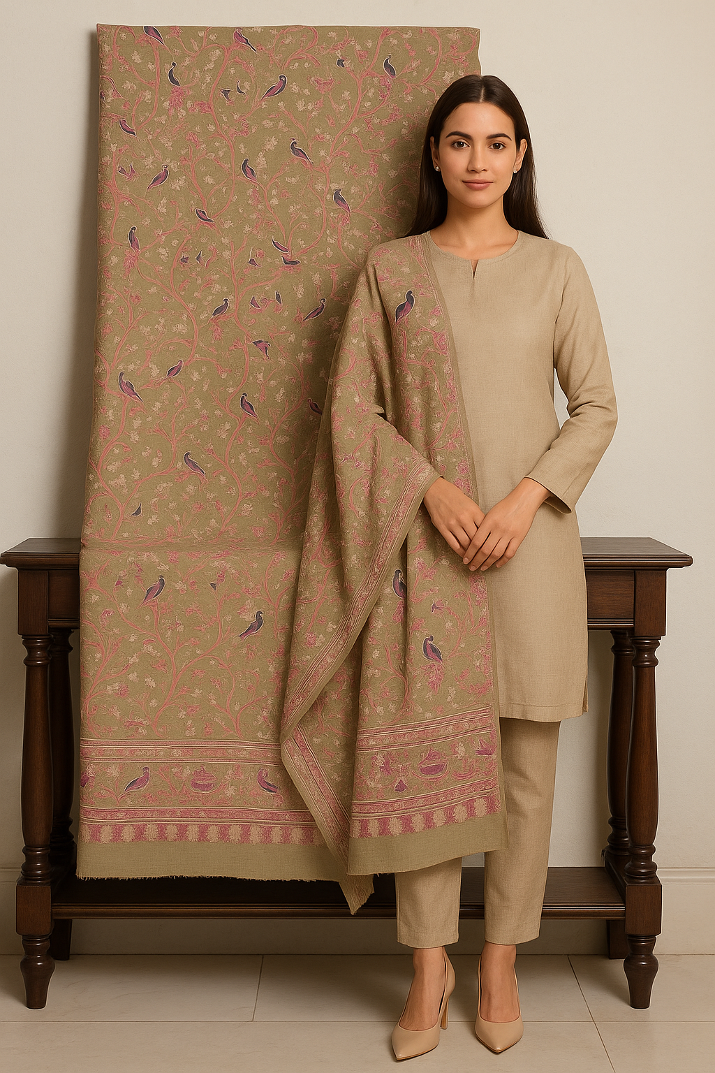 Pashmina Embroidered Shawl  Birds Pattern