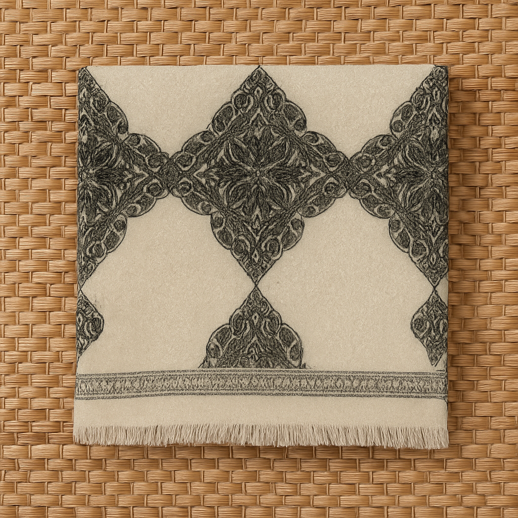 Luxury Pashmina Aari Embroidered Shawl Beige & Black