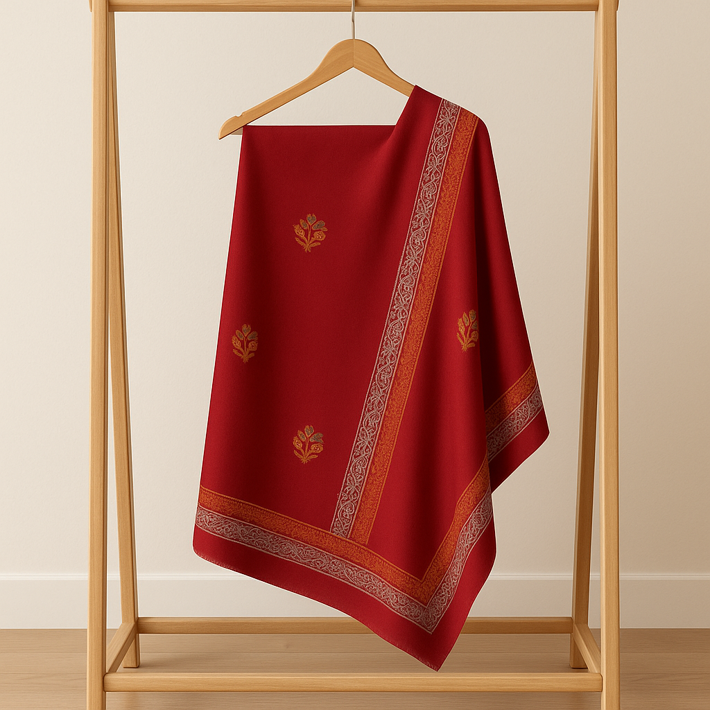 Red Pashmina Block Print Shawl