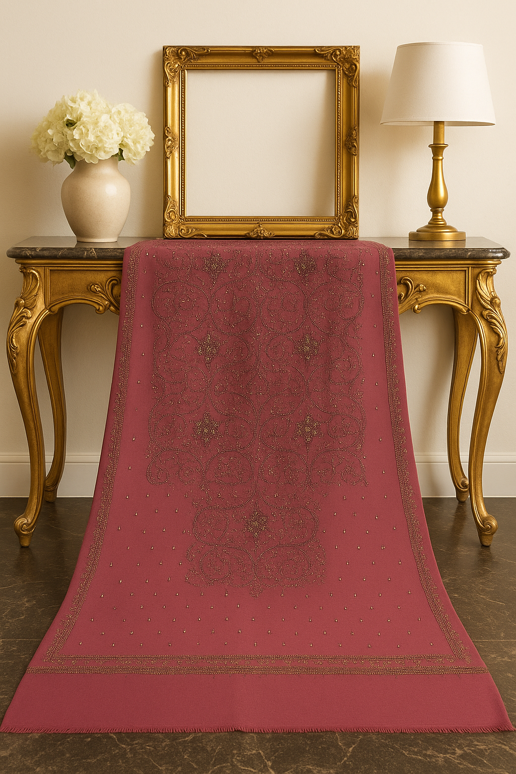 Luxury Needle Embroidery Pashmina Shawl Candy Rose Elegance