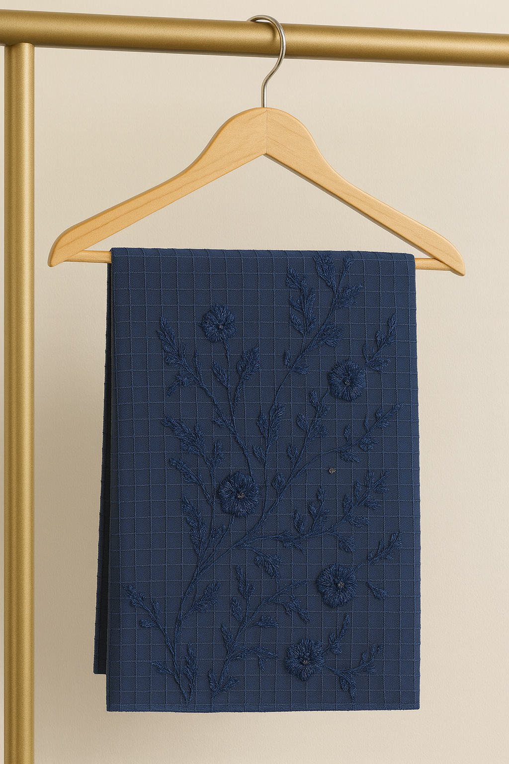 Navy Blue Lawn Thread & Stone Embroidered Dupatta