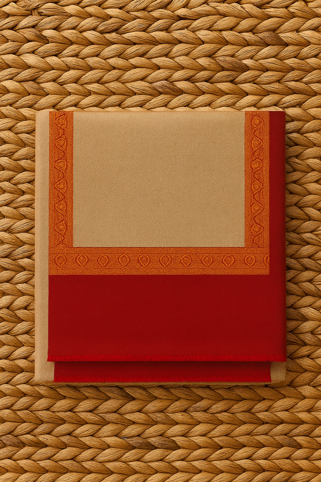 Luxury Pashmina Shawl with Red Contrast Border & Beige Center