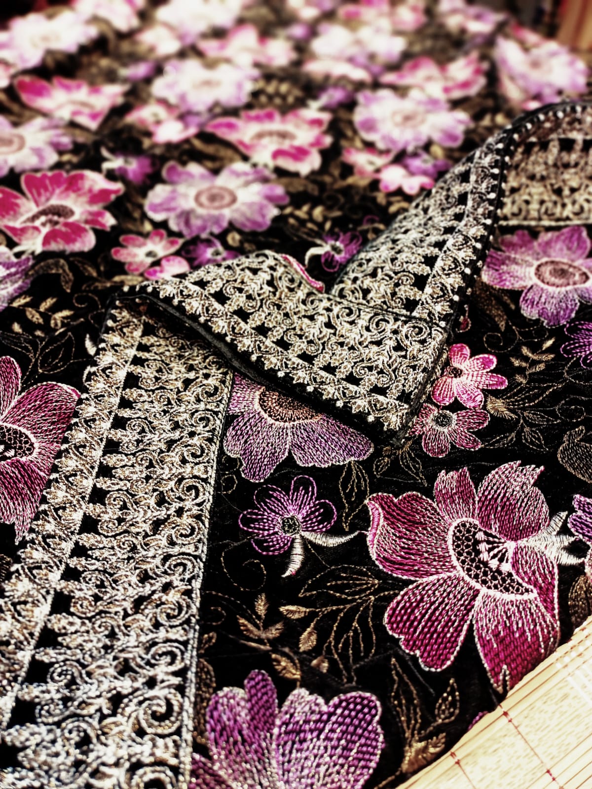 Velvet embroidered shawl