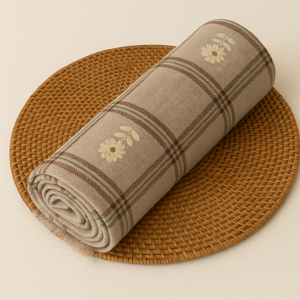 Luxury Gotta Pasted Pashmina Shawl – Beige Checkered with Floral Motifs