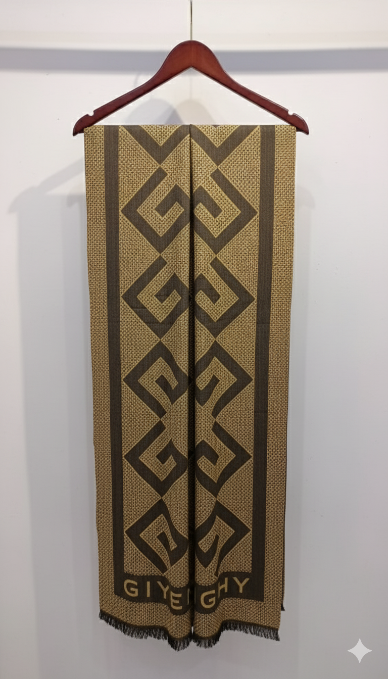 Designer-Inspired Geometric Pattern Wool-Blend Stole / Luxury Winter Scarf