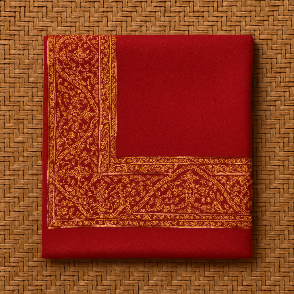 Maroon Pashmina Shawl with Mustard Embroidery Border