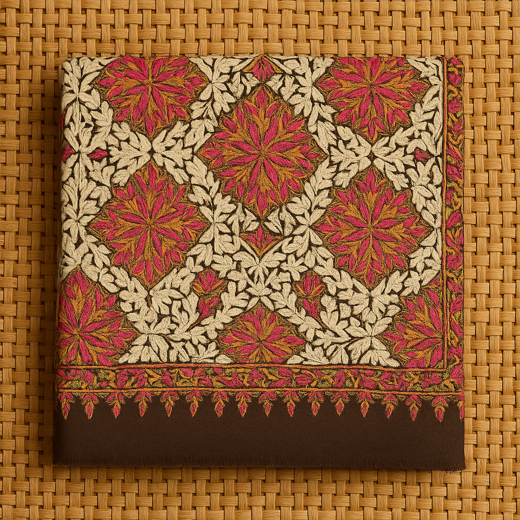 Pashmina Aari Embroidered Chocolate Brown Shawl