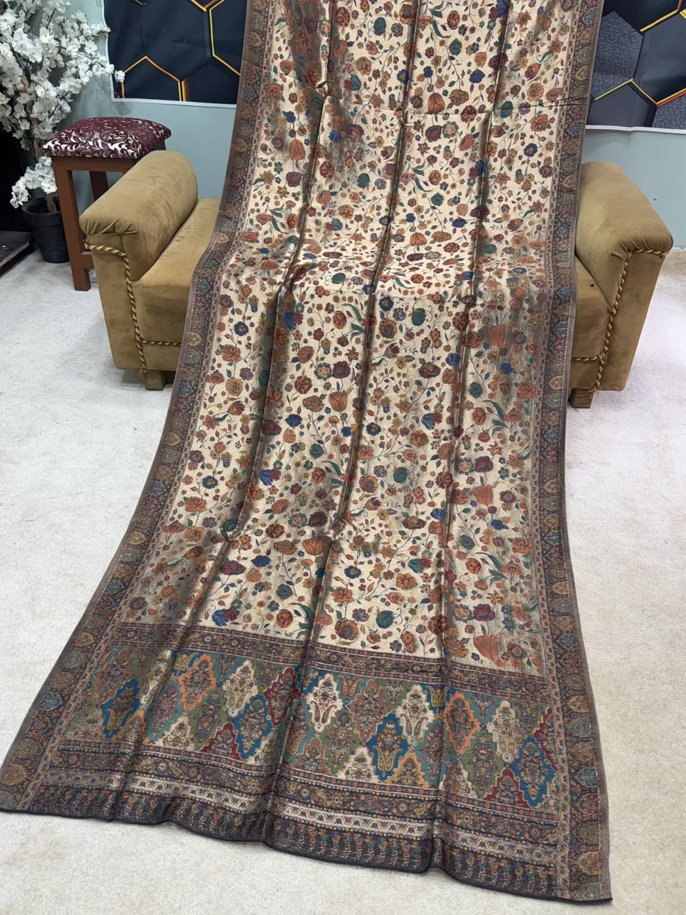 Moonlight Kani Silk Shawl, Wedding Wrap Perfect Gift Made in Kashmir