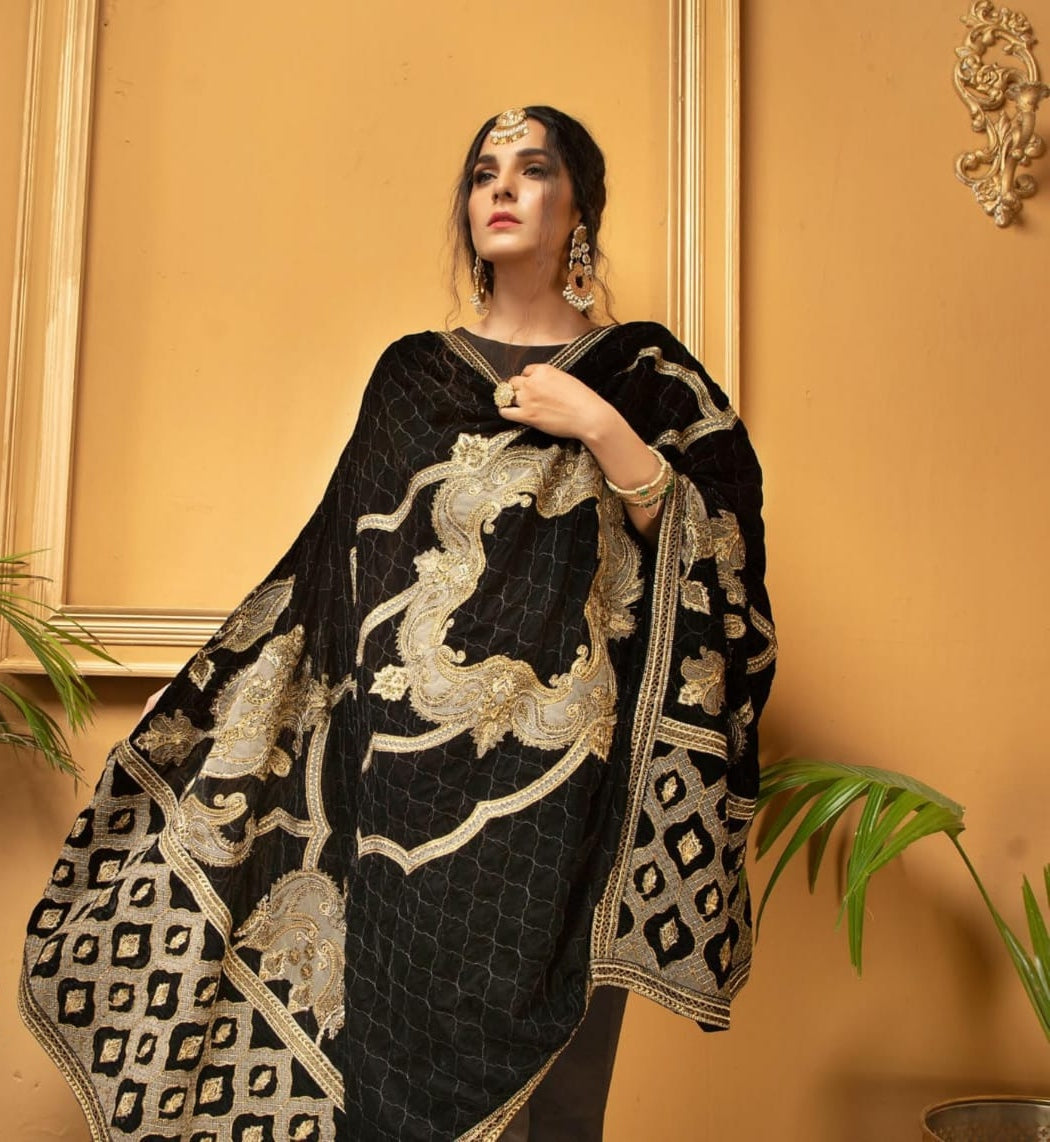 Velvet embroidered shawl